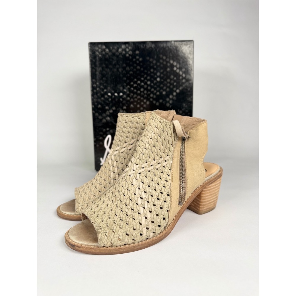 Sam Edelman Cooper Stone Leather Woven Peep Toe Block Heel Booties Mens 7.5M